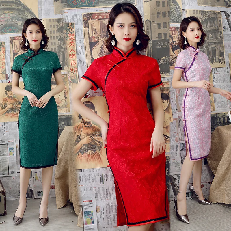 Ethnic Style Spring and Summer New Improved Cheongsam Lace Long Dress Slim Retro Graceful Fashionable Women's Clothing