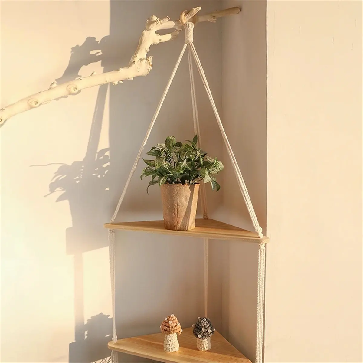 2026 Trend 3-Tier Floating Wall Shelf Wood Triangle Corner Display Stand Decoration Living Room Bedroom Wall Hanging Decor