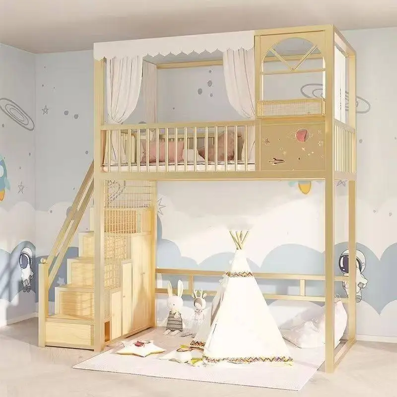 Raised bed, upper bed, lower table, upper floor, lower duplex, second floor  attic small apartment combination iron