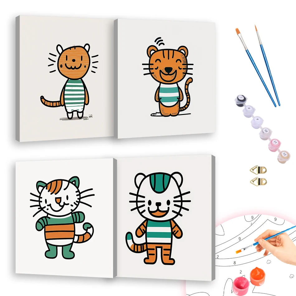 

RUOPOTY Oil Painting By Numbers 20x20cm ready Frame Picture Drawing Canvas For Beginner Simple Cartoon Cute Cat Home Decoration