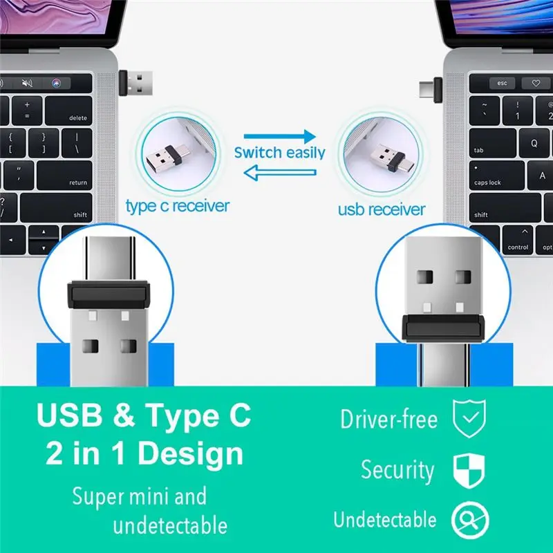 AY14 -USB And Type C 2 In 1 Mouse Jiggler USB Mover Undetectable Automatic Mouse Shaker Wiggler For Laptop Keep Computer Awake