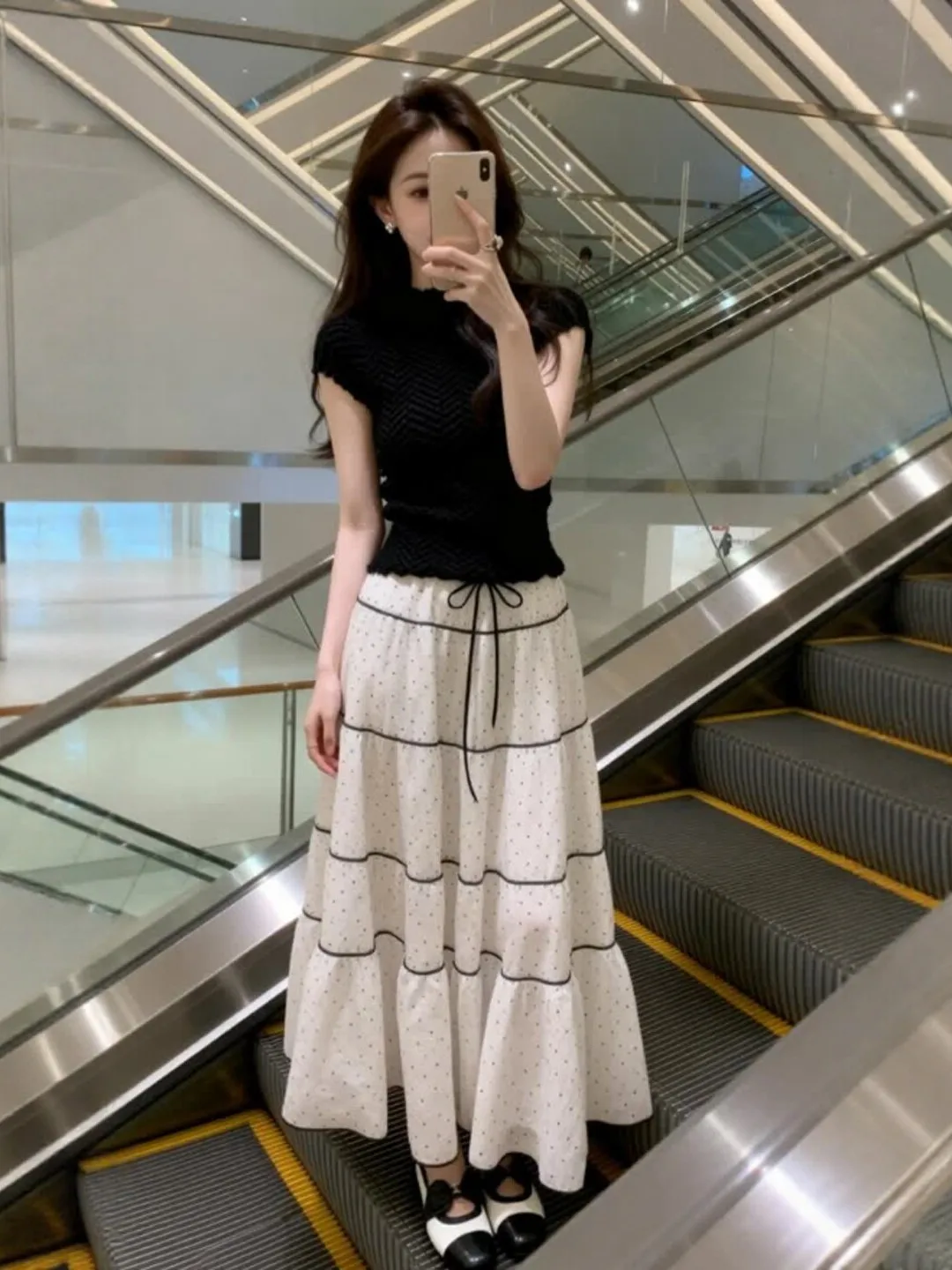 

Ele Two-Piece Set Top And ter Ne Skirt Comfortable ort Sve round Ne Button Closure High Waist Summer Faion