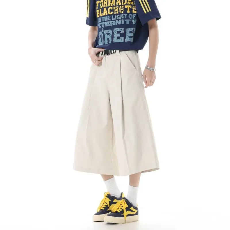 

Летние повседневные свободные брюки прямого кроя кофейного цвета, укороченные (7/8), унисекс, широкие штанины, с высокой талией, из полиэстера