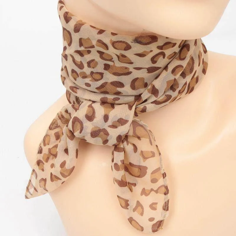 

Fashionable Leopard Print Square Scarf 65cm All Purpose Neck Protection Shawl Silk Chiffon Versatile Accessory for Women