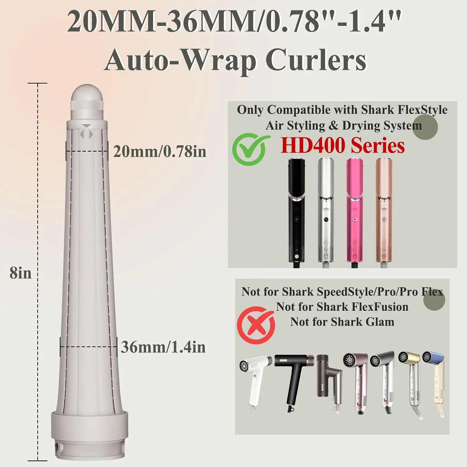 Long Cone Curling Iron Accessories 0.78-1.4 Inch Automatic Winding Curling Iron, Used in FlexStyle HD400, to Define Curly Hair.
