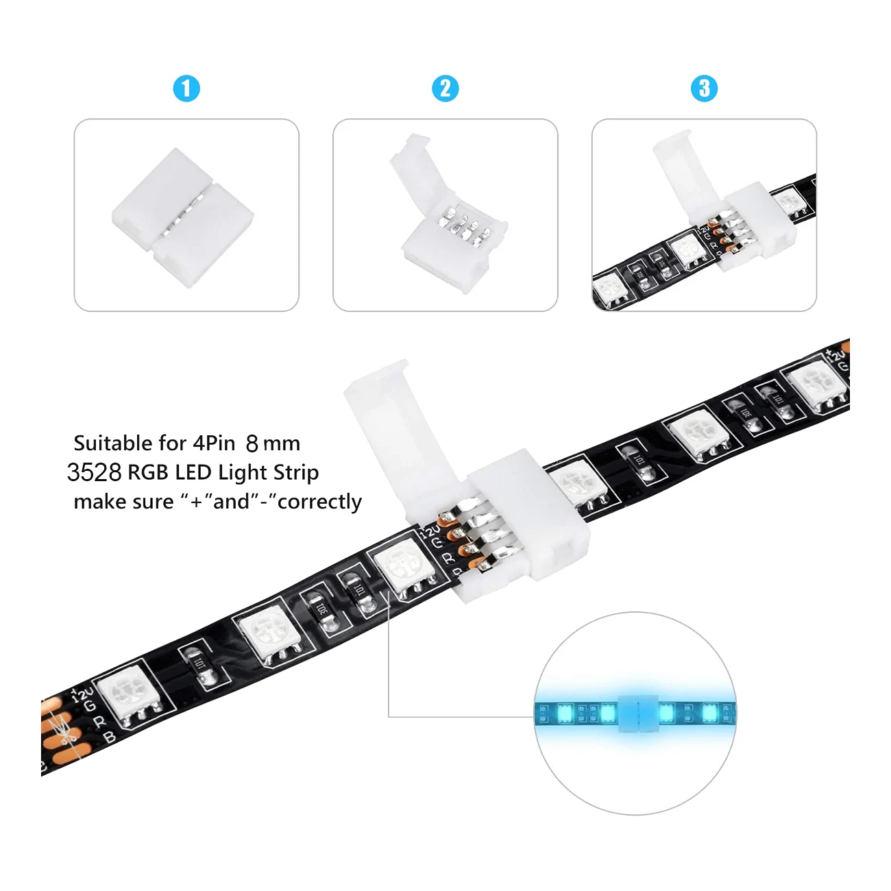 ABAG 50 حزم 4-Pin RGB LED شرائط مصباح موصلات 8 مللي متر Gapless لحام محول محطة تمديد لشريط SMD 3528 LED