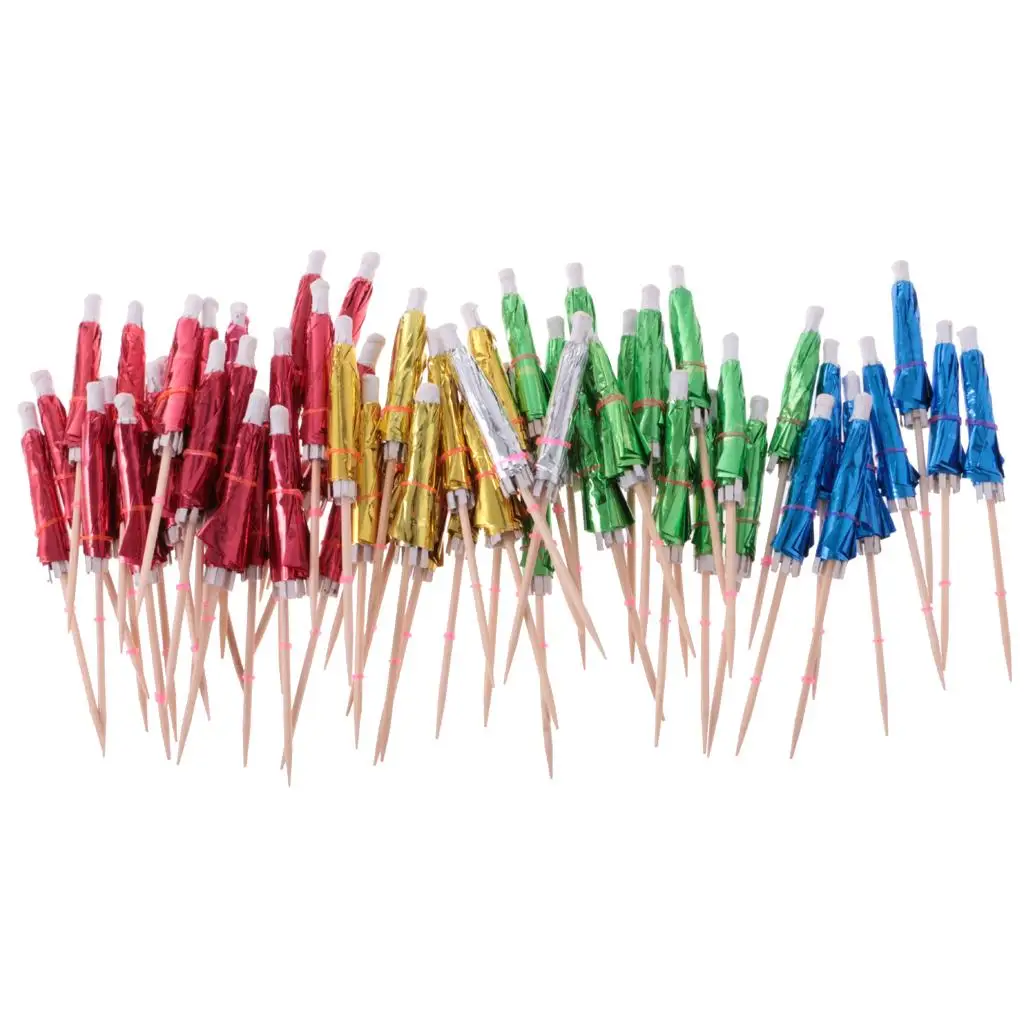 Party Parasol Cocktail Picks Colorful Metallic Umbrella Food Sticks for Summer Outdoor Events and Bar Tableware