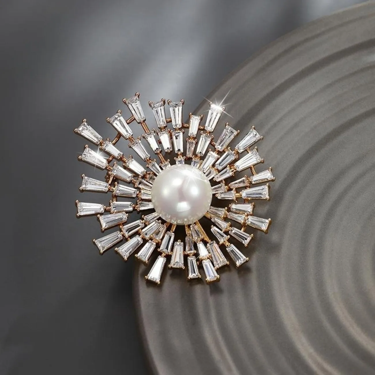 Full zircon pearl brooch pin boutonniere sun flower high-end exquisite dress accessories