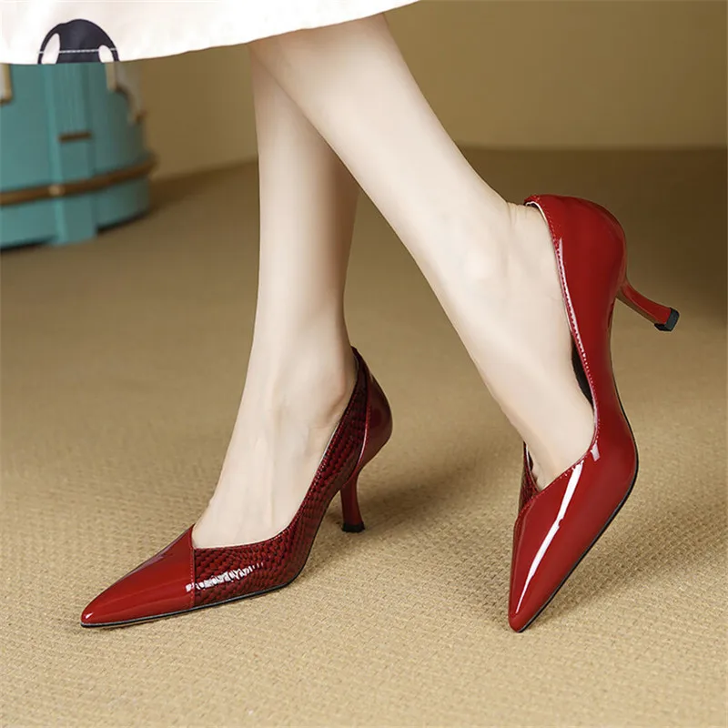 2024 New Spring Summer Patent Leather Women Shoes High Heels Mixed Color Pointed Toe Women Pumps Shallow Loafers Shoes for Women