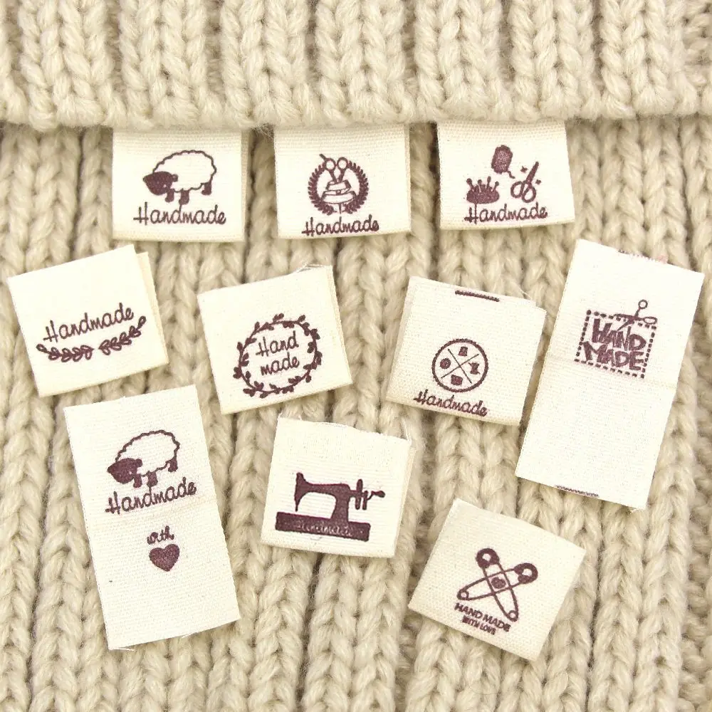 50PCS Handmade With Love Cloth Garment Labels Cartoon Pattern Sheep Scissors Heart Shape Clothing Tags Sewing Accessories