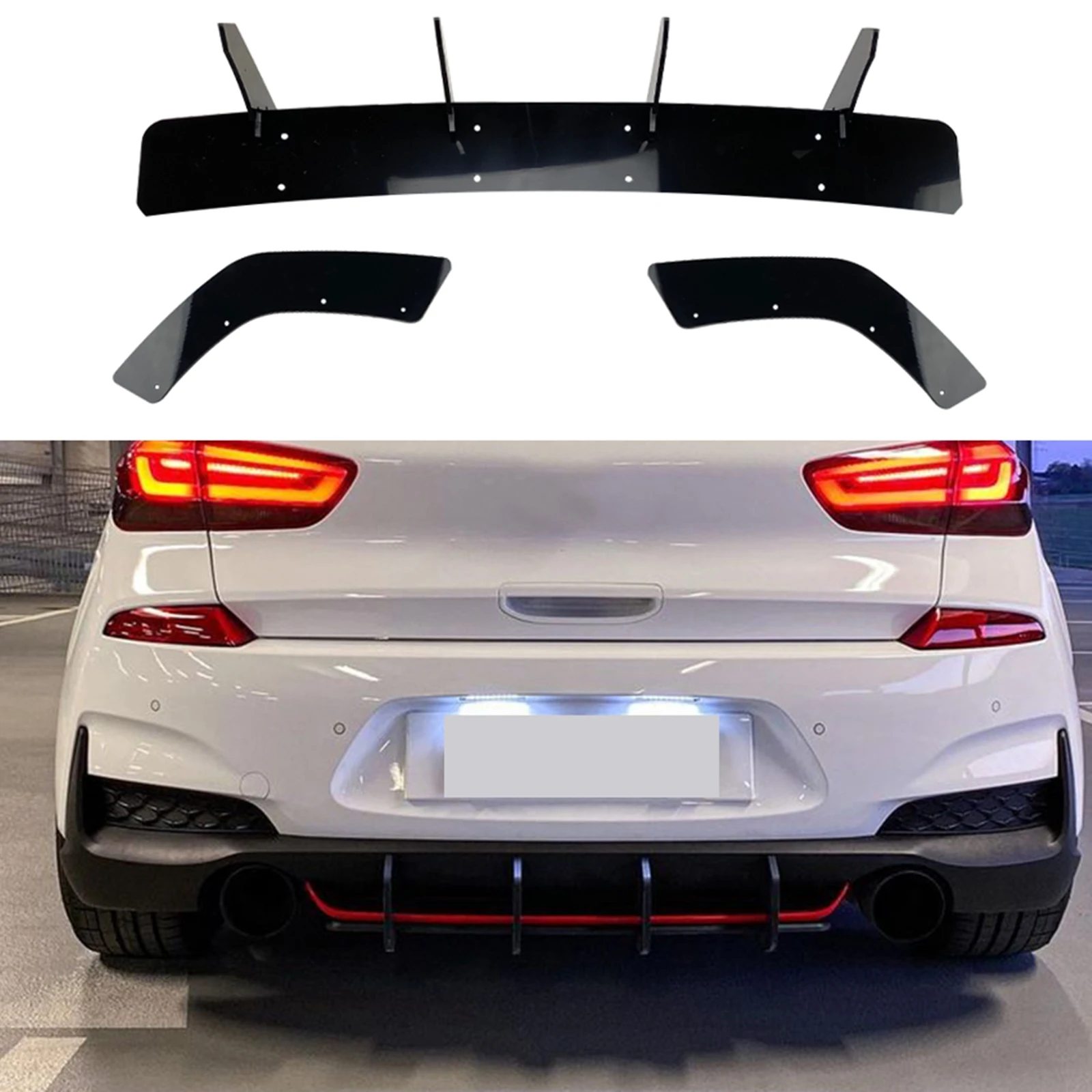 

For Hyundai I30N MK3 Hatchback 2017-2019 Rear Bumper Diffuser Spoiler Lip Car Boot Body Kit Splitter Plate Blade Bracket Trim