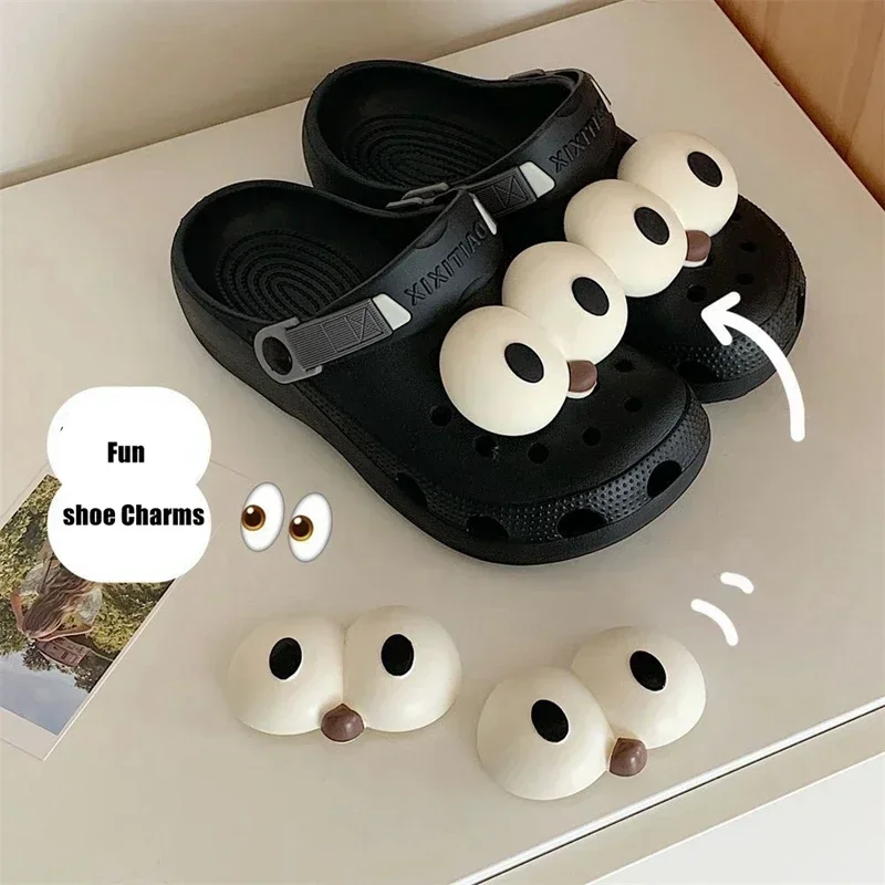 1 Pair Cute Big Eyed Hole Shoe Charms Cartoon Funny Fun Shoes Decoration Kids  DIY Shoe Buckles Slipper Accessories Fashion