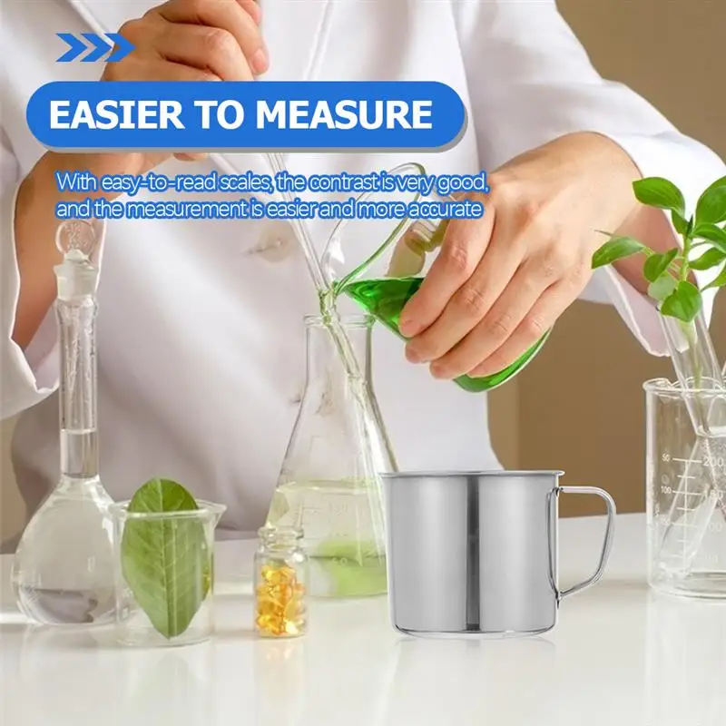 1pc Laboratory Beaker Stainless Steel Measuring Cups 500ml 1000ml Scale Educational Equipment Cup Espresso Mugs Concentrate