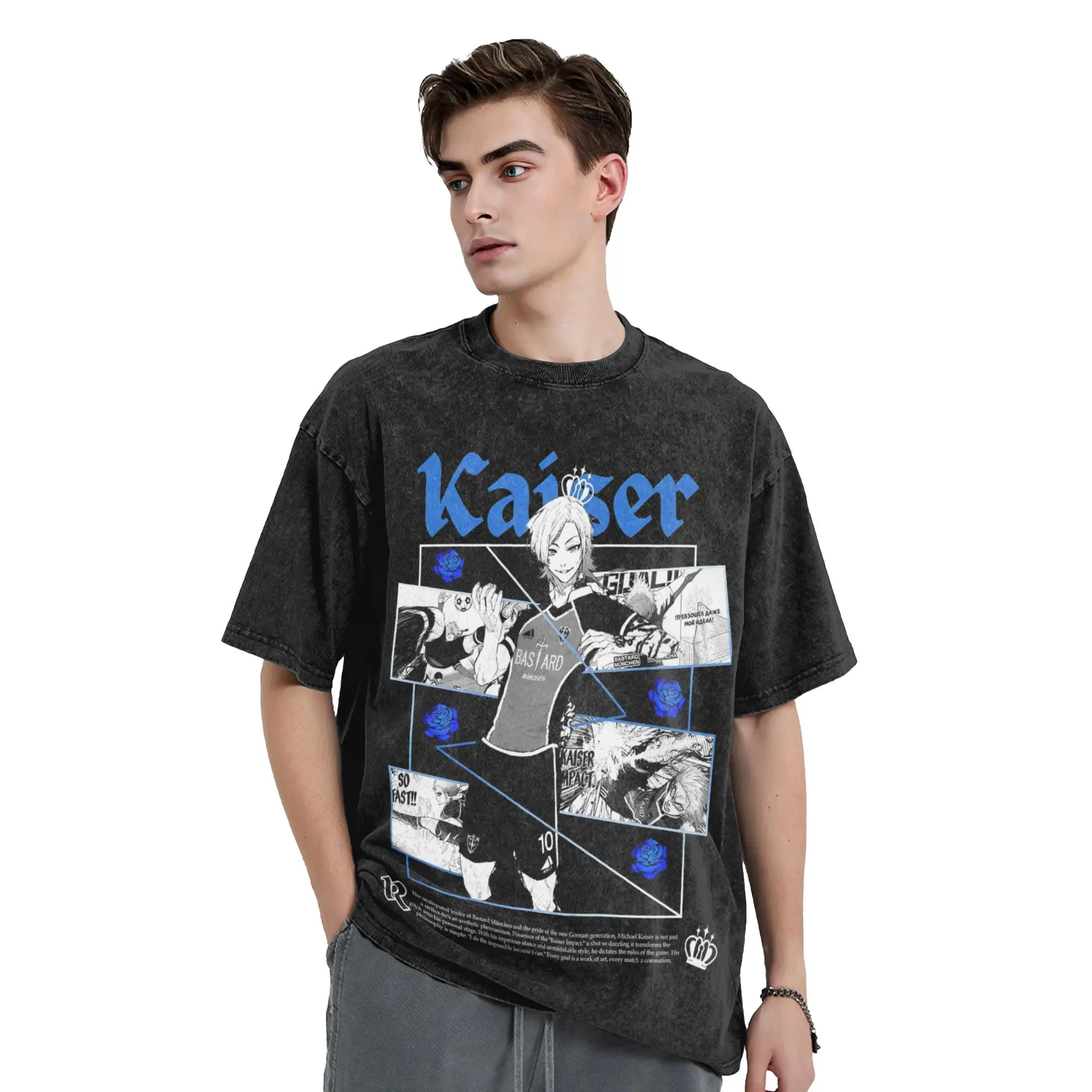 Kaiser The God Chosen Emperor Blue Locks Washed T Shirts Streetwear Vintage T-Shirts Tees for Men Women Cotton Oversize Summer