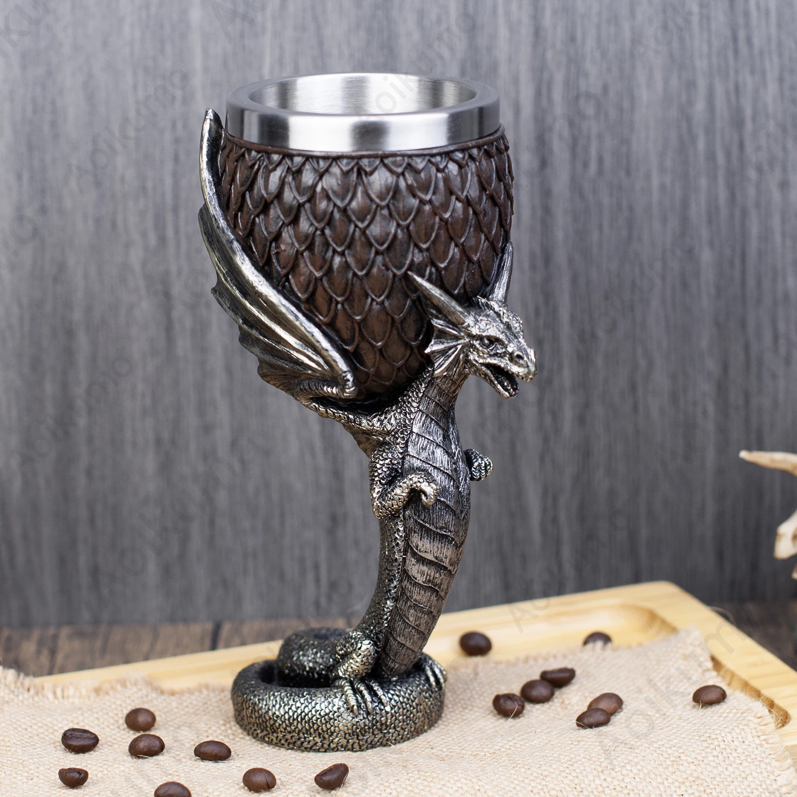 آن ستوكس التنين كأس الفولاذ المقاوم للصدأ والراتنج كأس للنبيذ الموازين دريك الجذعية قاعدة هدايا عيد ميلاد بار درينكوير الخيال Chalice #3