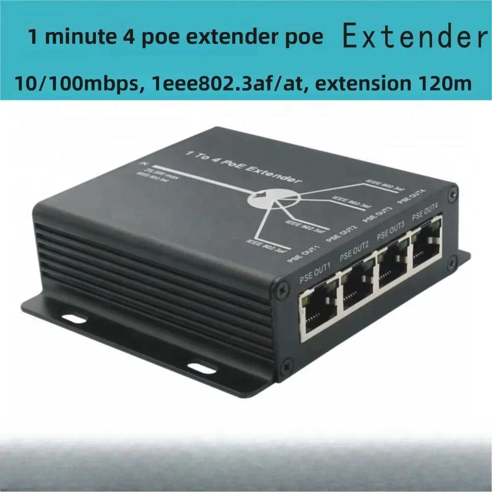 

Удлинитель POE 1 в-4 выходаРепетер 4-портовый сетевой расширитель Ethernet с расширителем Ethernet 120 мRangePowerOver для камер видеонаблюдения/IP
