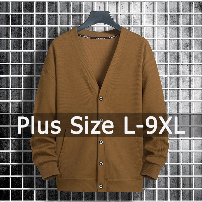 Cárdigan de punto para hombre, suéter de manga larga de Color sólido, Tops de talla grande 9XL, 8XL, 50-190kg, Otoño e Invierno