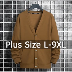 Sweater Cardigan Men Plus Size 50-190kg Knitted Tops 9XL 8XL Autumn Winter Solid Color Long Sleeve Sweaters Big Size Clothing