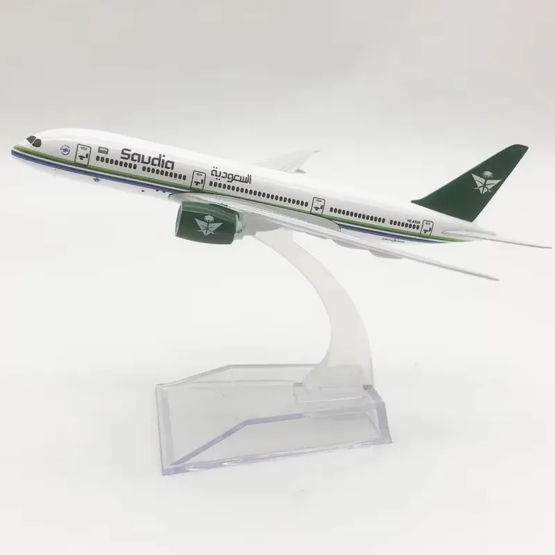 16cm arábia saudita companhias aéreas b787 airbus escala 1:400 boeing 787 companhia aérea fundido liga de metal avião modelo brinquedo com suporte