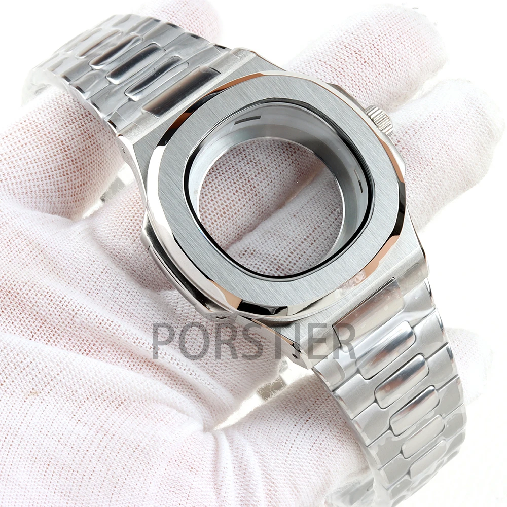Silver 40mm NH35 Watch Case Solid 316L Stainless Steel 25mm Width Bracelet for Nautilus NH35 NH36 NH38 Movement 29.8mm Dial