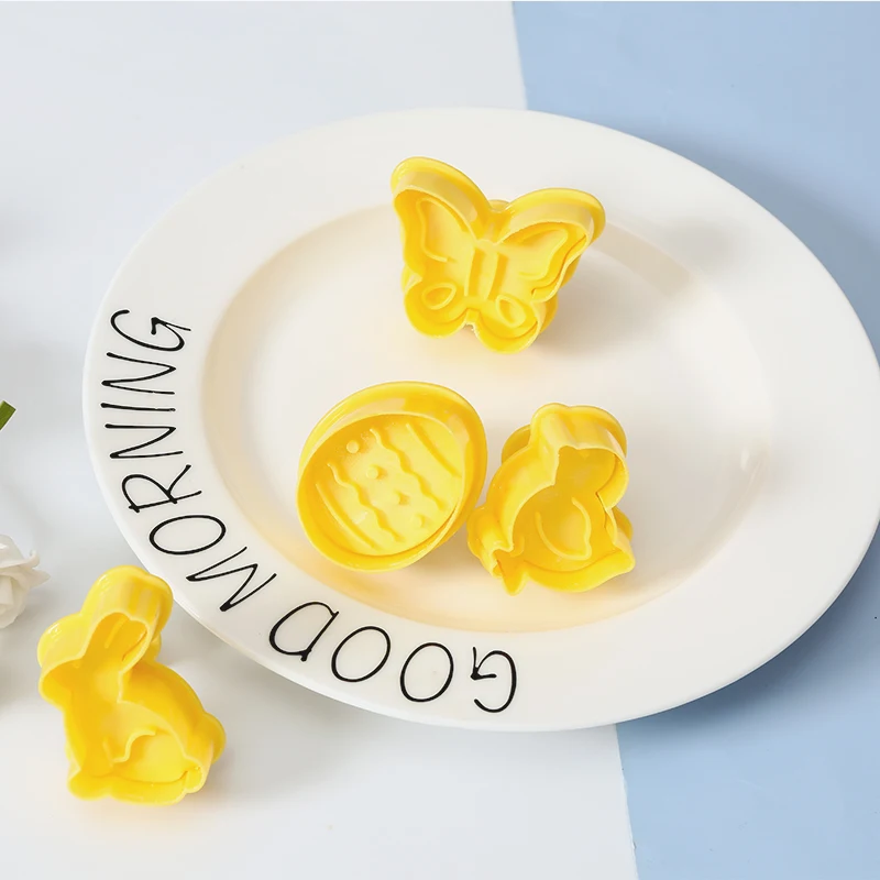 

FAIS DU 4 Pcs/Set Easter Cookie Cutters 3D Press Rabbit Chick Biscuit Mold Press Stamp Embosser Fondant Pastry Baking Tools