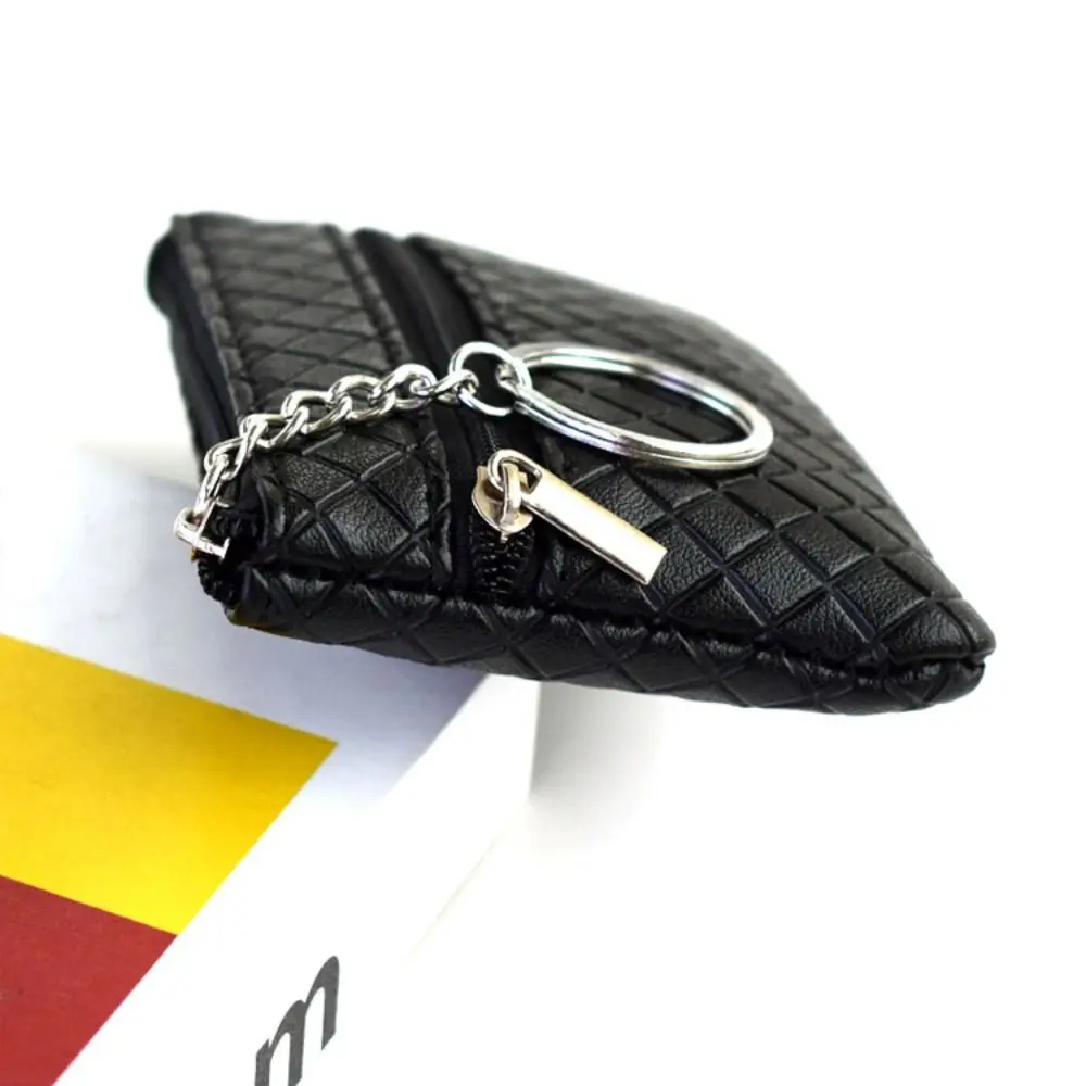 Vintage PU Leather Women Wallet Solid Color Plaid Card Cash Holder Key Earphone Storage Coin Purse