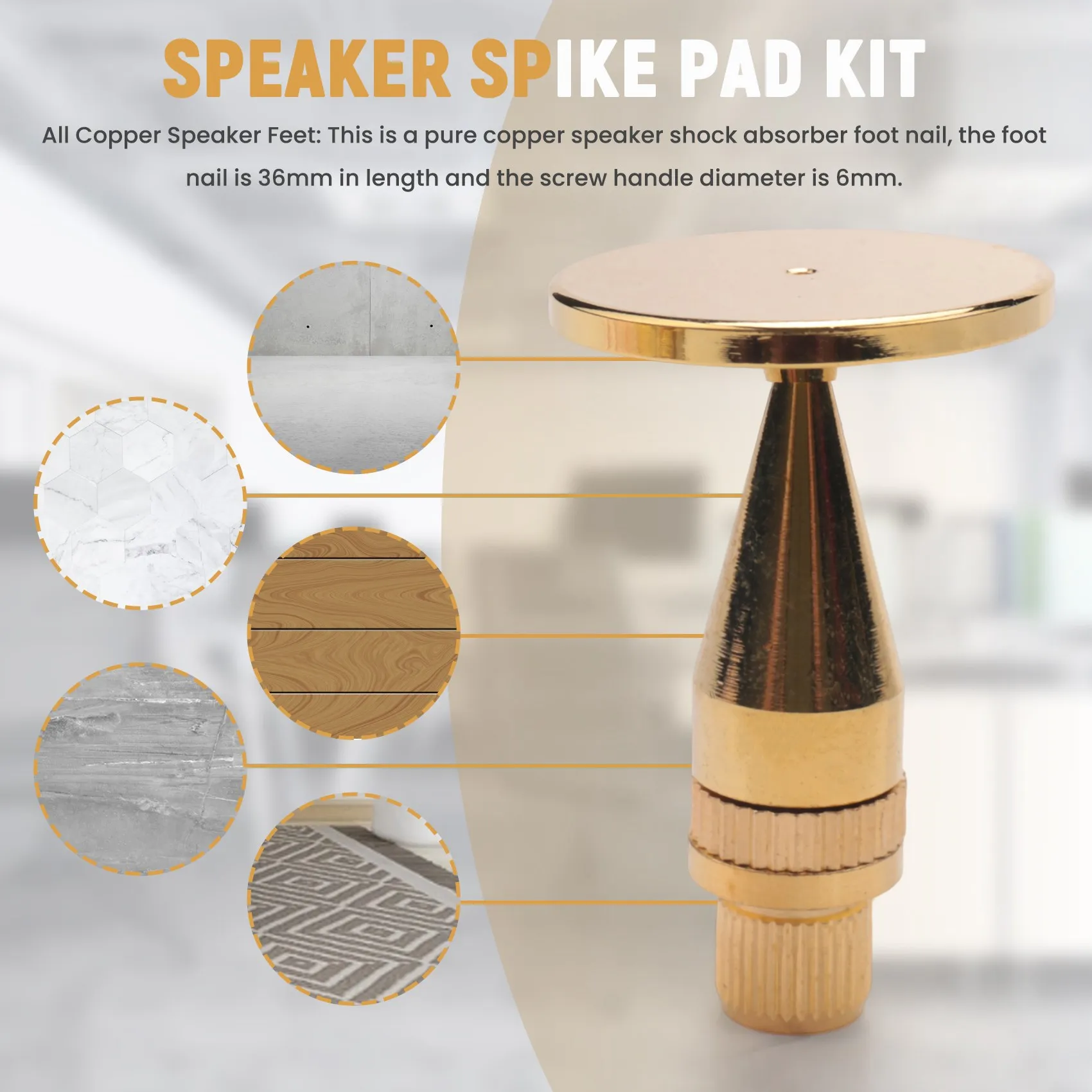 BFYLW 8 Pairs Copper Speaker Spike Isolation Stand with Base Pad Feet Mat for Speaker, Amplifier, DVD Player, Recorder