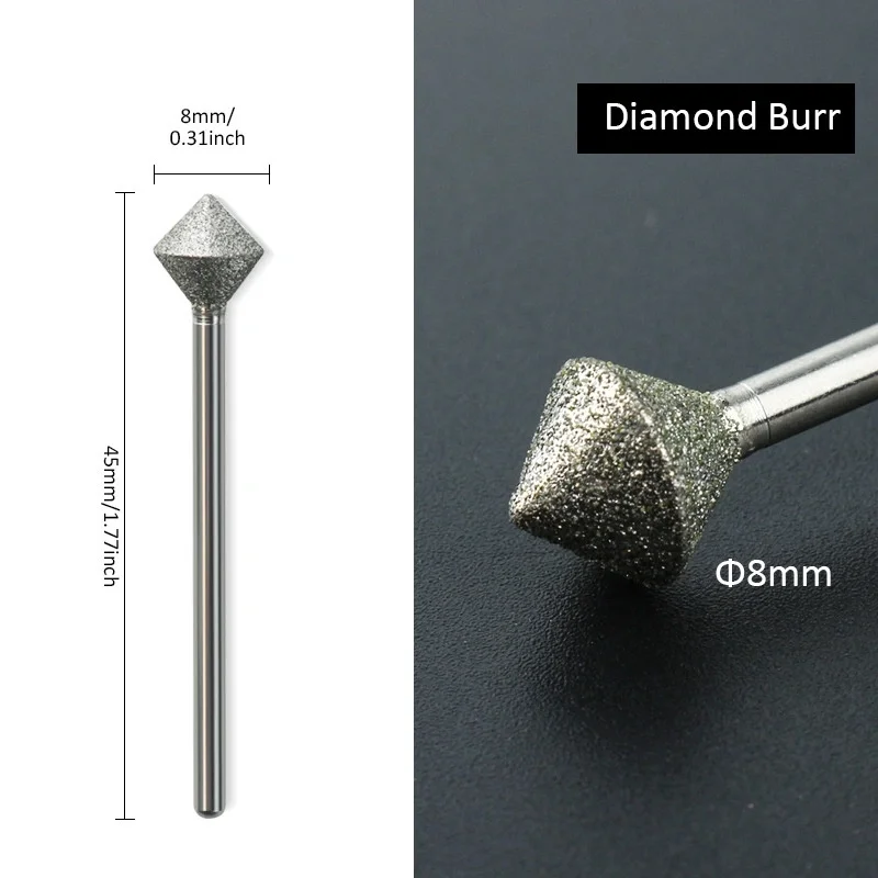 1PC 8mm Wiertła do paznokci w kształcie rombu Diamentowe pilniki elektroniczne Okrągłe krawędzie Manicure Pedicure Głowica szlifierska do elektrycznej wiertarki do paznokci