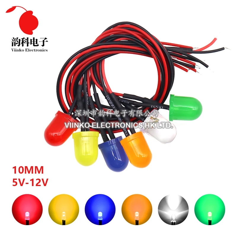 3mm 5mm 8mm 10mm LED 12V 20cm Pre-wired White Red Green Blue Yellow Orange Diode Lamp Decoration Light Emitting Diodes