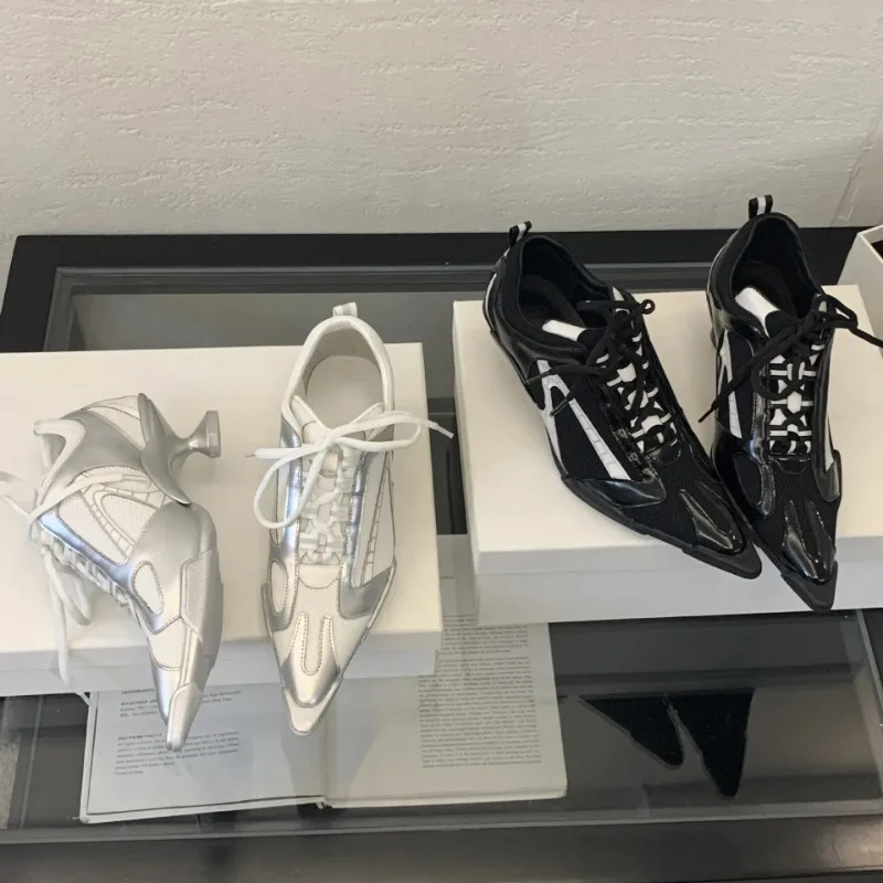Silver Niche Design Women's Pointed-Toe High-Heeled Shoes 2025 New Sport Single Shoes Micro-Fiber Surface Adult Size
