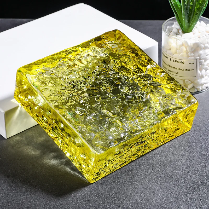 Spot Solid Colored Glass Crystal Brick, Glass Wall Partition Double-sided Ice Pattern Square Colored Transparent Crystal Brick view 3