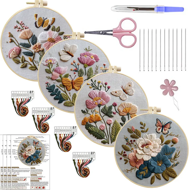 

Embroidery DIY Bouquet Handmade Fabric Material Package Kit Creative Needlework Set 4 Pcs/Pack