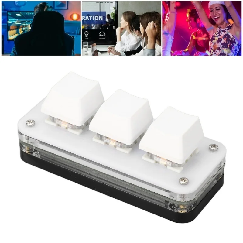 

3 Key Mini Keypad USB Mechanical Gaming Programmable Macro Keyboard Blue Switch With RGB Backlit For PC Office Work White