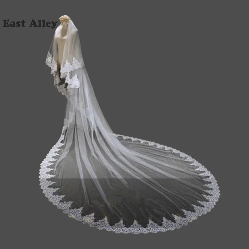 Wit Ivoor 2 Lagen Wedding Veil Lace Edge Kapel Lengte Bridal Accessoires Veils Met Kam