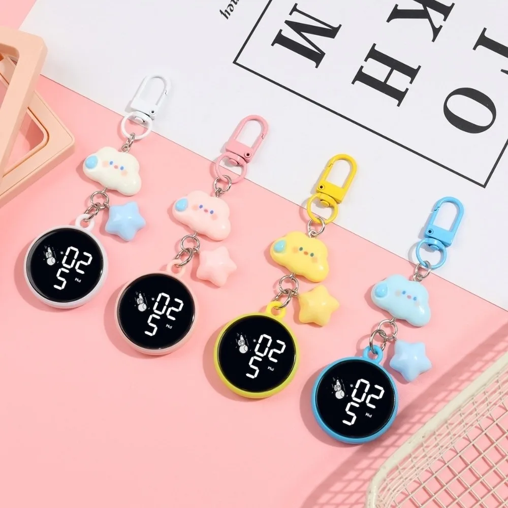 Creative Cartoon Keychain Hanging Watch LED Display Plastic Mini Pocket Watch Portable Clock Pendant Keychain for Students