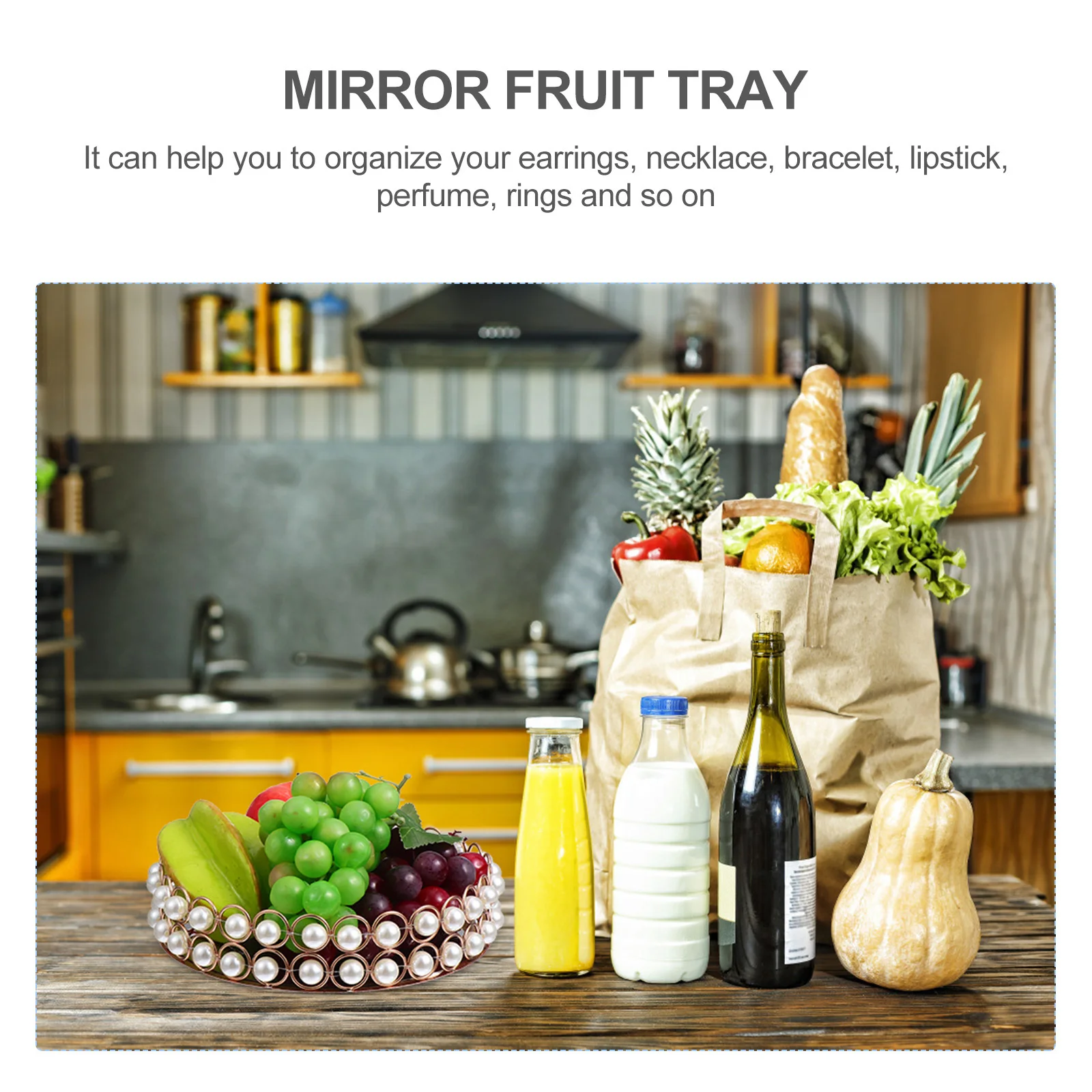 

1Pcs Mirrored Storage Tray Pearl Design Jewelry Organizer Decorative Desktop Fruit Tray Holder