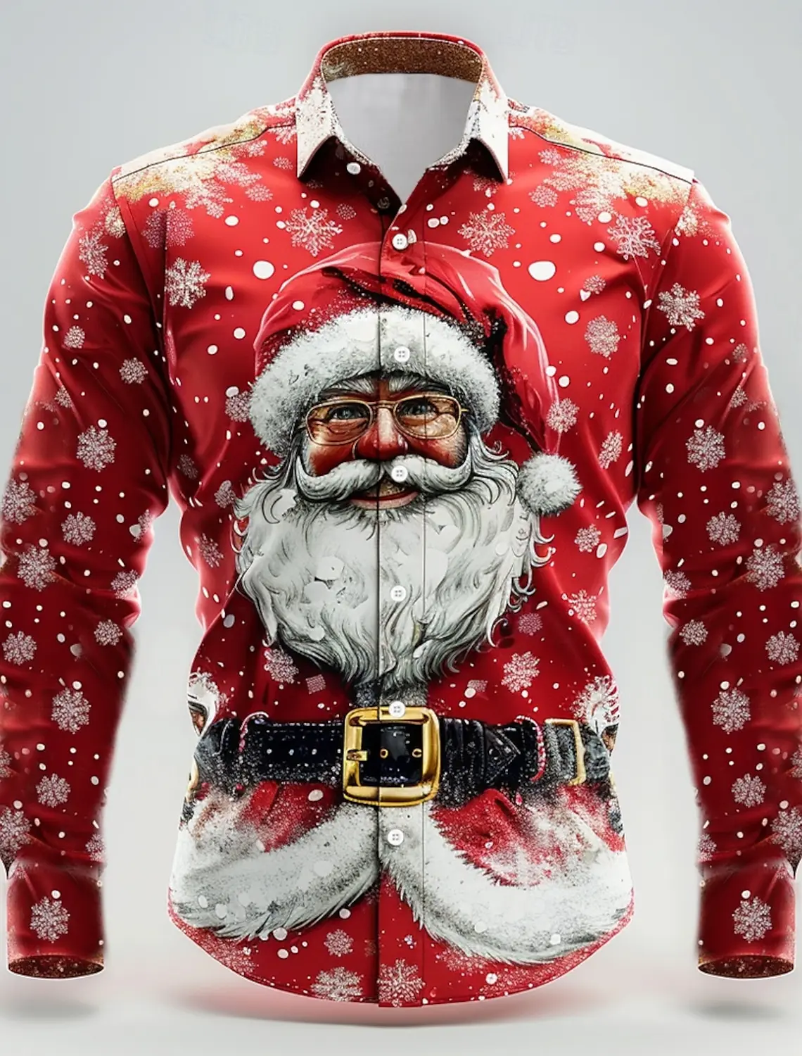 Christmas Theme Fashion Men\'s Casual Long Sleeve Shirt Breathable Tops Santa Claus Themed Stylish Pattern Full Sleeve Shirts