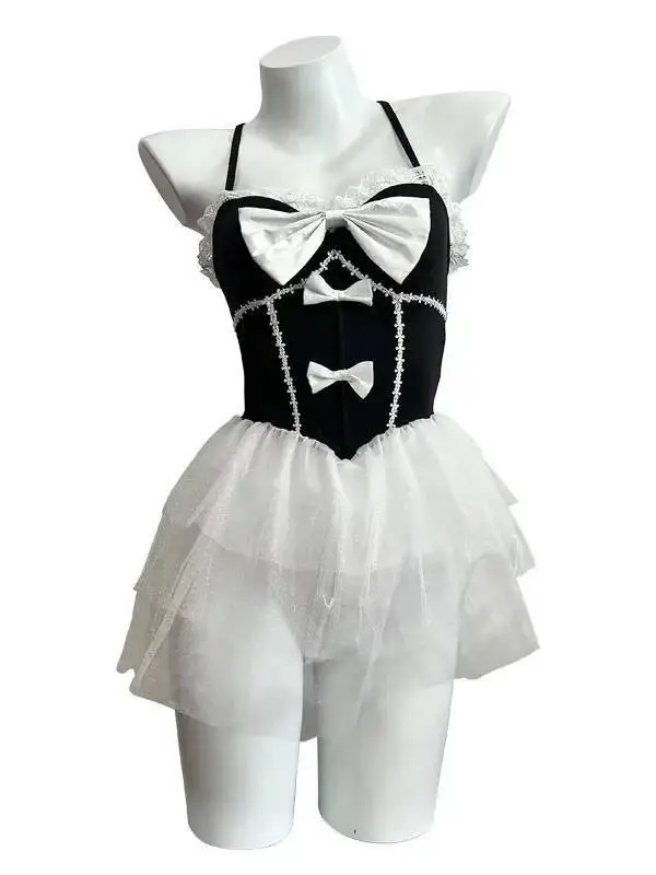 Sexy Pure Desire Anime Soft Girl Maid Dress Lace-up Dress Cute Girl Sweet Backless Deep V Sleeveless Hanging Neck Dress T1Q2