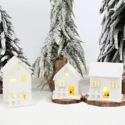 Christmas LED Light Wooden House White Snow Luminous Cabin Christmas Tree Hanging Ornament Glowing Castle Gift New Year 2023