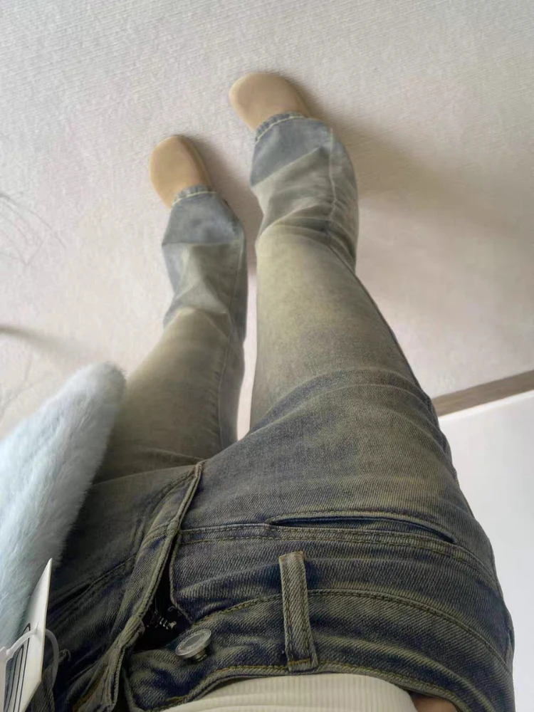 

Джинсы-клеш женские осенние крутые ретро-дизайны с высокой талией для похудения повседневные простые универсальные американский стиль модные модные студенческие джинсы