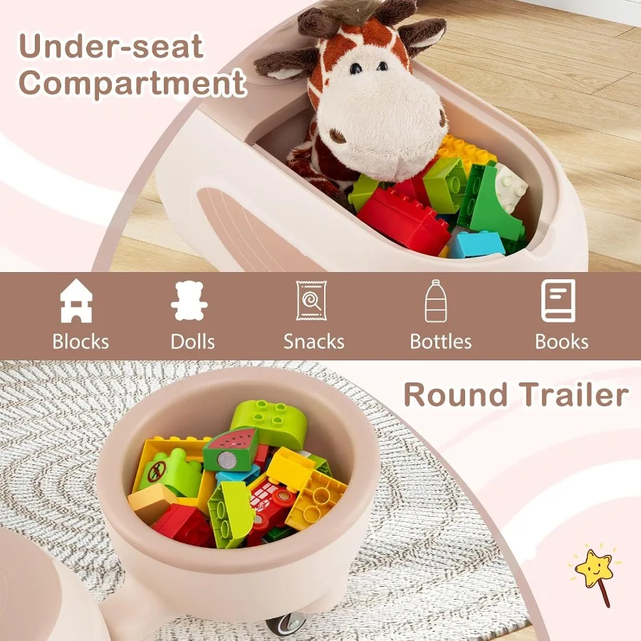 トレーラー付き乗用玩具、屋内外兼用、幼児用乗車玩具、シート下収納、LEDライト、音楽、足で押すスライドカー