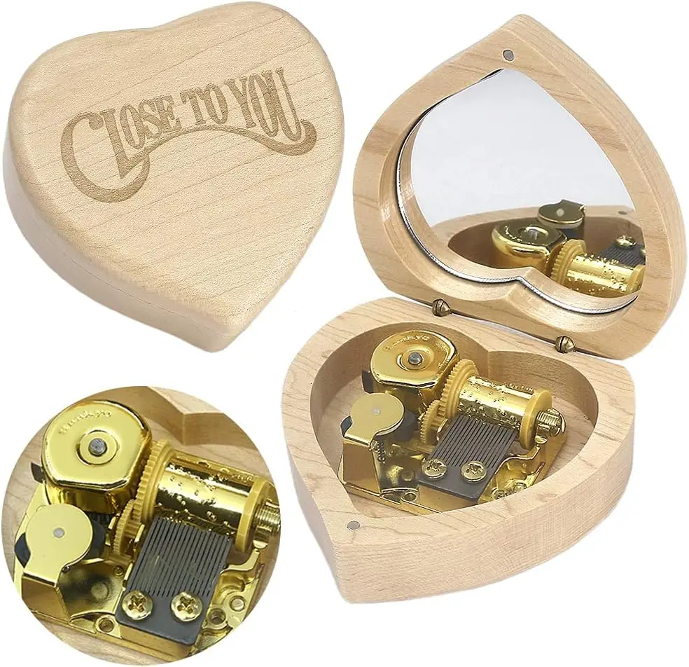 

SOFTALK Close To You Solid Wood Heart shaped Music Box Birthday, Christmas, Valentine's Day Gift