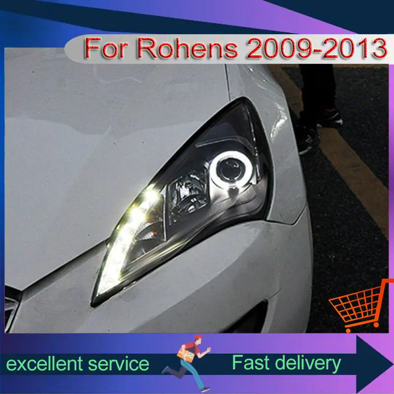 Headlight For Hyundai Rohens Coupe 2009-2013 LED Angel Eye Design Modification Upgrade Assembly Front Lamp Auto Accessories