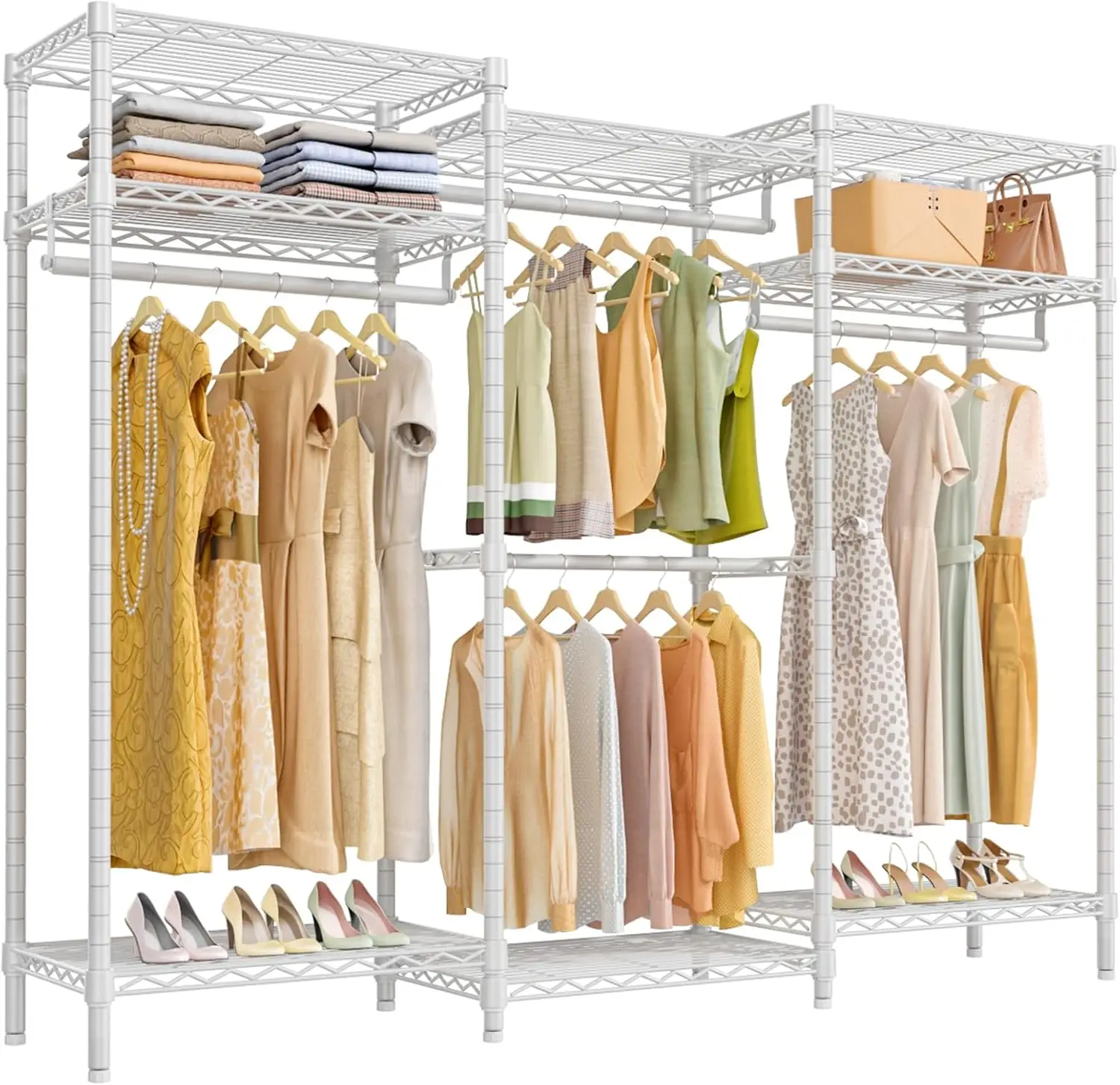 V5i Garment Rack Heavy Duty Clothes Rack, Freestanding Closet Wardrobe Clothing Rack, White