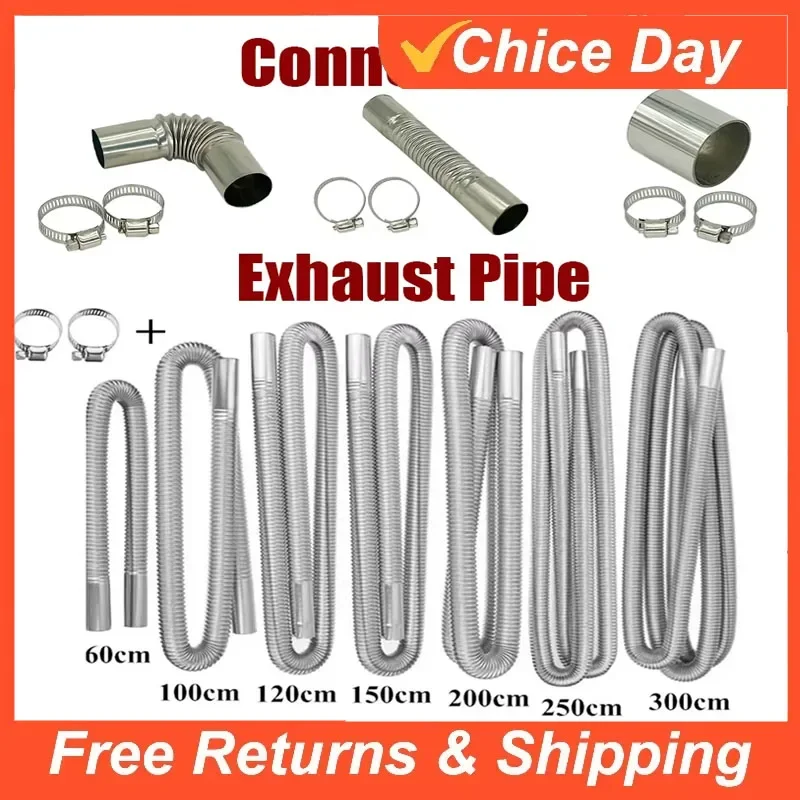 60-300cm Car Air Diesel Parking Heater Stainless Steel Spiral Exhaust Pipe Gas Vent Hose Tailpipe Automobile Accessories