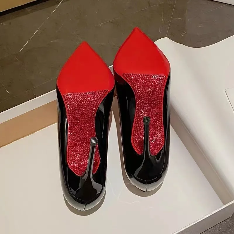 New High Heels Women Sole Rhinestones Pumps Red Bottom High Heels Plus Size Women Wedding Shoes Bride Pointed Toe Platform Heels