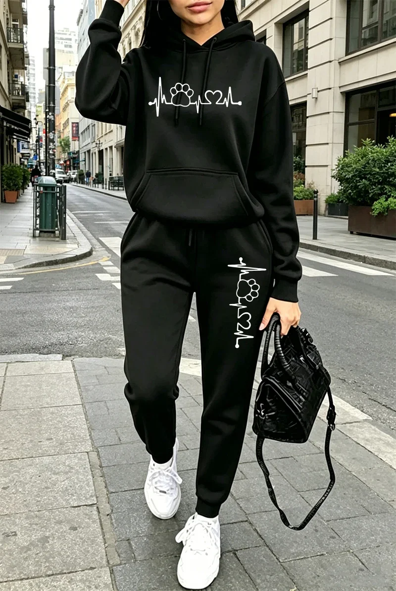 Survêtement pour femmes 2026, sweat-shirt à capuche imprimé décontracté, vêtements de sport pour la course en plein air, vêtements pour femmes, vêtements de sport de qualité pour l'automne et l'hiver.