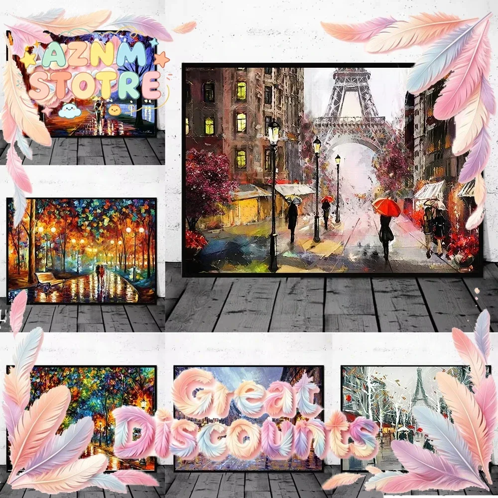 Paris In the Rain Canvas Paintings Landscape Posters and Prints Nordic Graffiti Wall Art Murals Pictures Living Room Decorati