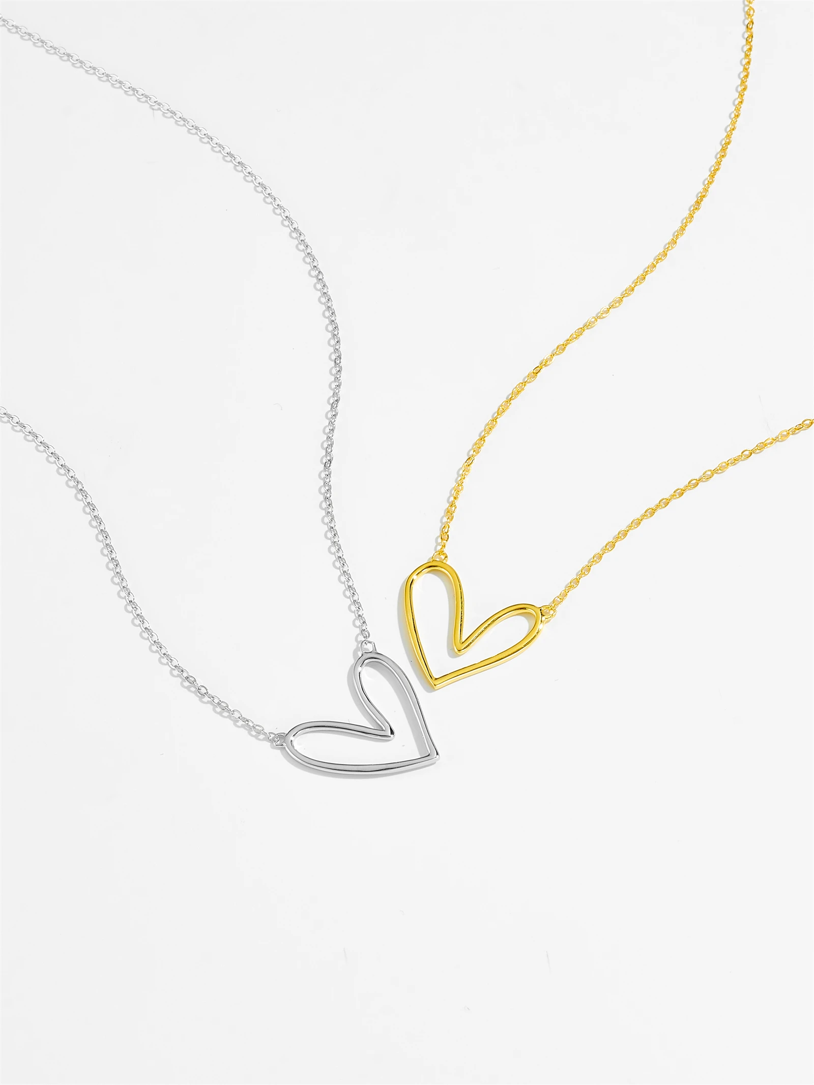 ANDYWEN 925 Sterling Silver Gold Plain Irregular Plain Heart Love Pendant Long Chain 2024 Party Fine Jewelry Spring Valentines — zdjęcie 2