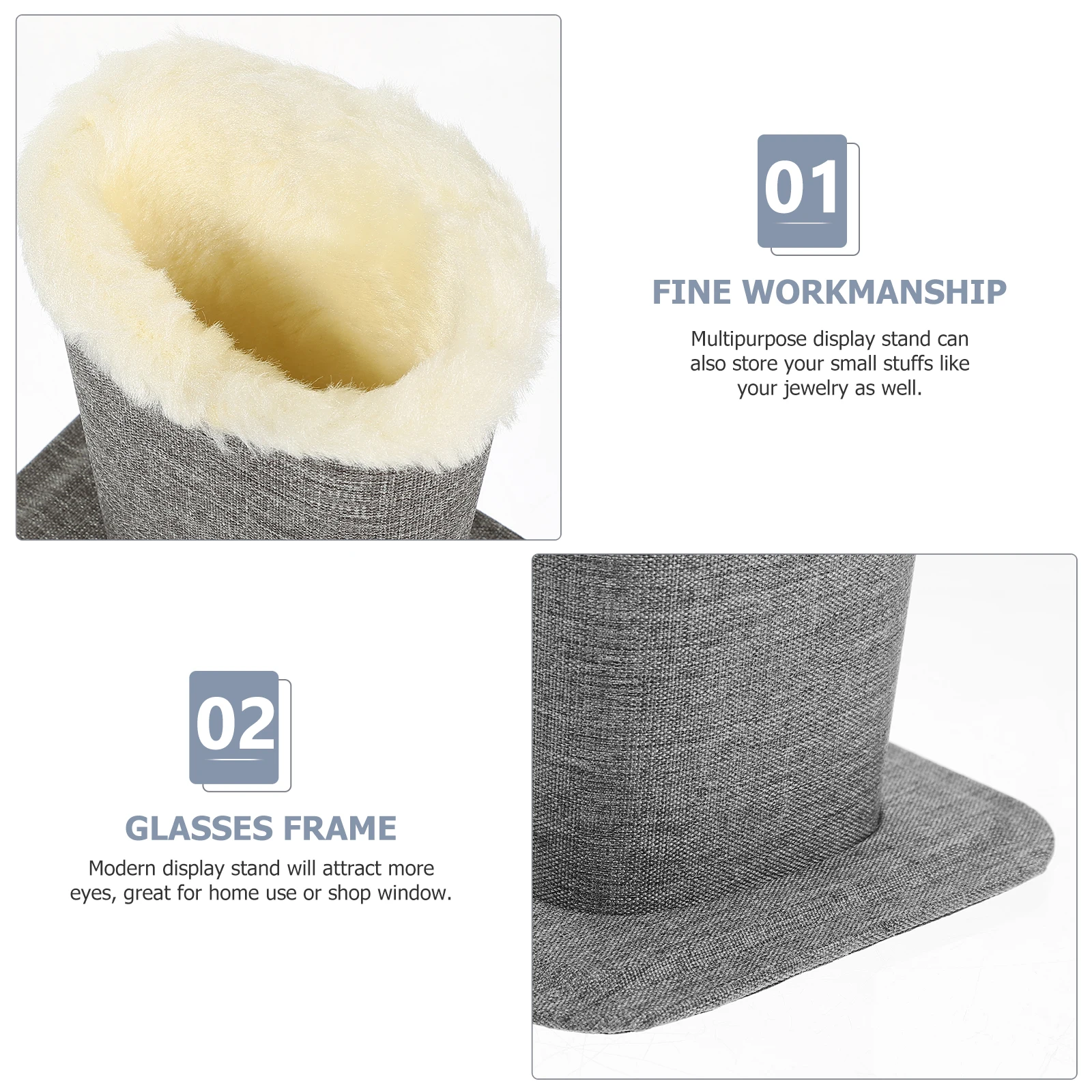 

2pcs Glasses Holder Stand for Eyeglasses Lining Grey Fabric Simple Frame Nightstand Display Rack Storage